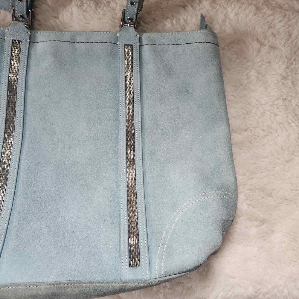 2005 Coach Aqua Blue Suede Beaded Gallery Tote Style 8B32 Y2K Vintage - Picture 13 of 16